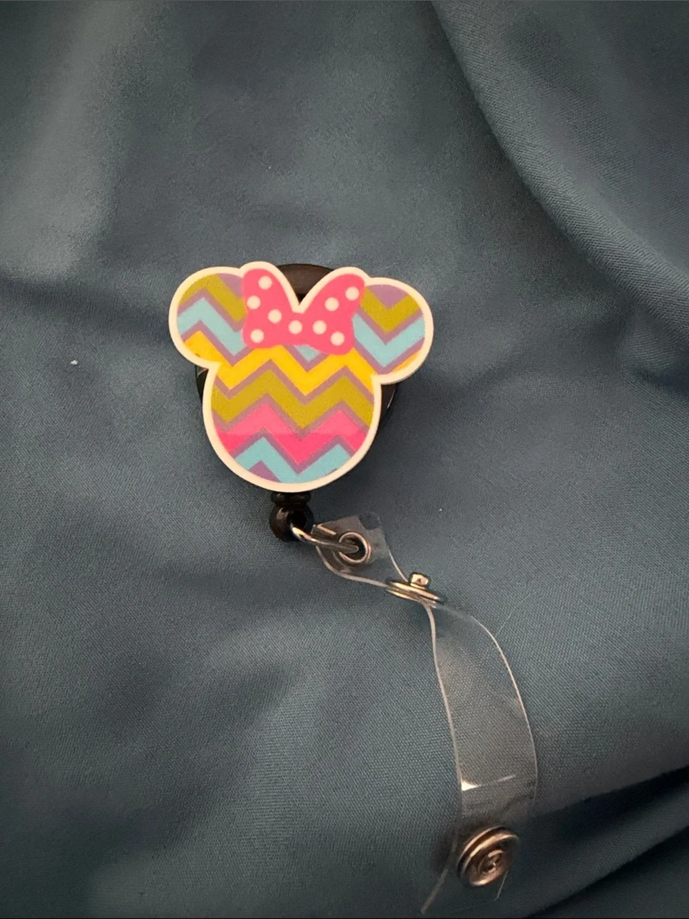 Chevron Minnie Mouse Badge Reel - Pink, Yellow, Blue